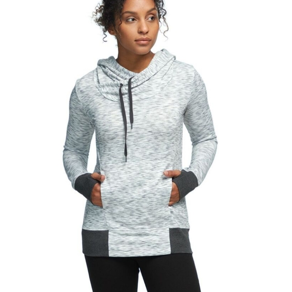 Stoic Tops - Stoic Heather gray hoodie women's pullover sweater with hood, Thumbholes small